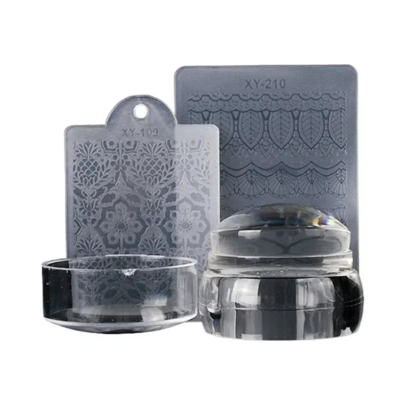3sets Manicure Nail Art Stamping Plates Kits Clear Silicone Head Mirror Nail Stamper Transfer Templates Printing Scraper Peaceful Pleasures Health and Wellness