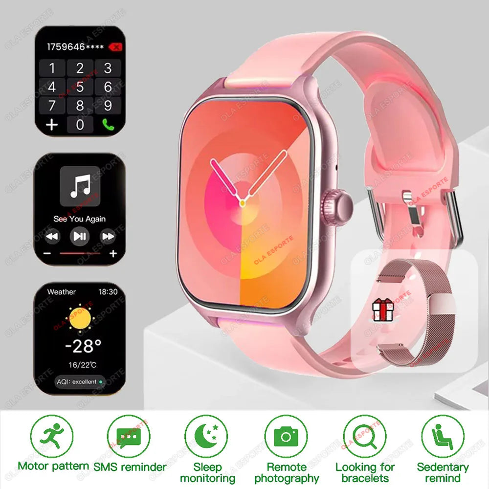 Outdoor Smart Watch Men Women 2.01'' HD Screen Heart Rate Bluetooth Calls GPS Track Waterproof Sports Mode DIY Dial Smartwatch Peaceful Pleasures Health and Wellness Pink MIlan
