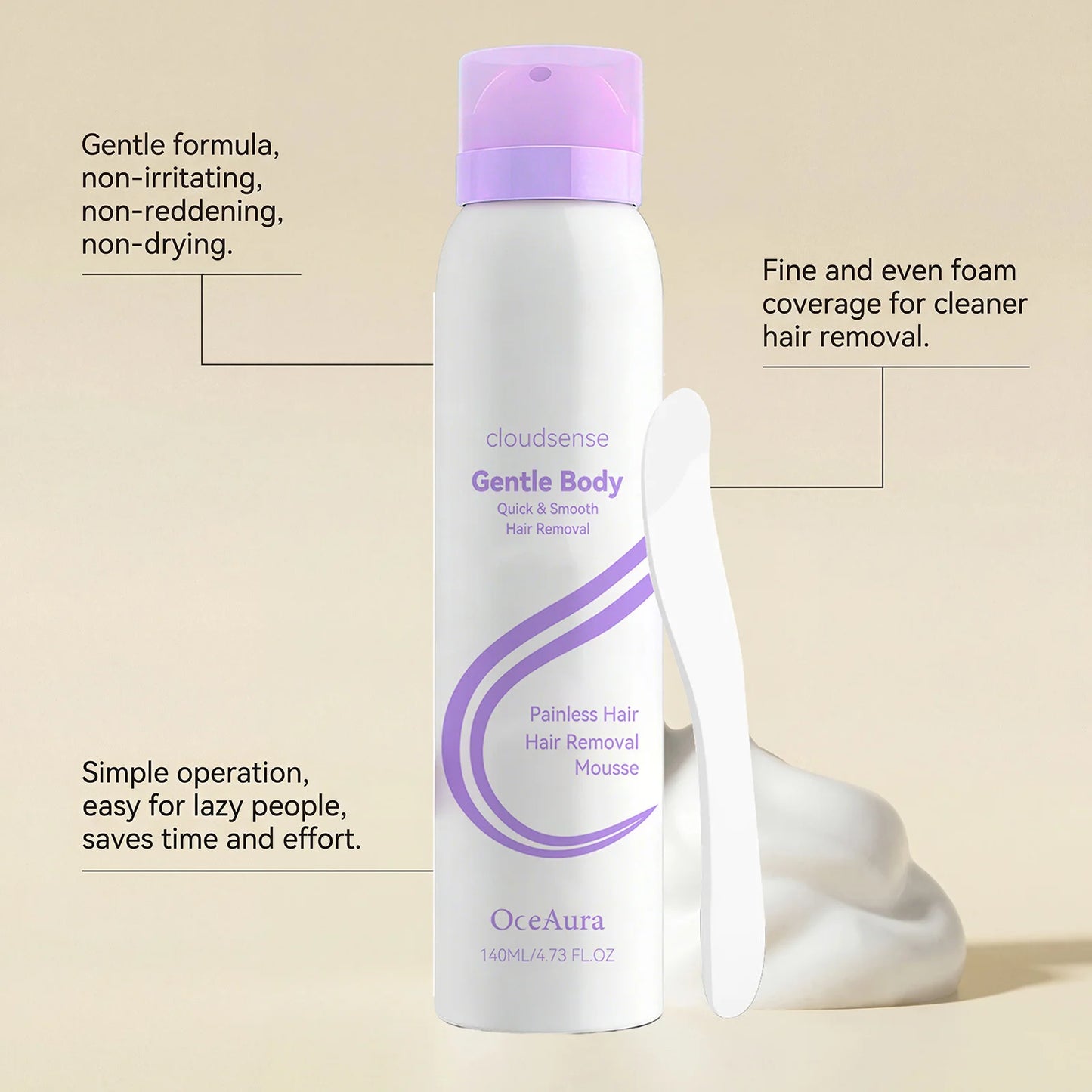 Painless Depilatory Mousse Smoothing Even Coverage Reduce Hair Regrowth Hydrating Soothing Gentle Hair Removal Foam Mousse 140ml Peaceful Pleasures Health and Wellness