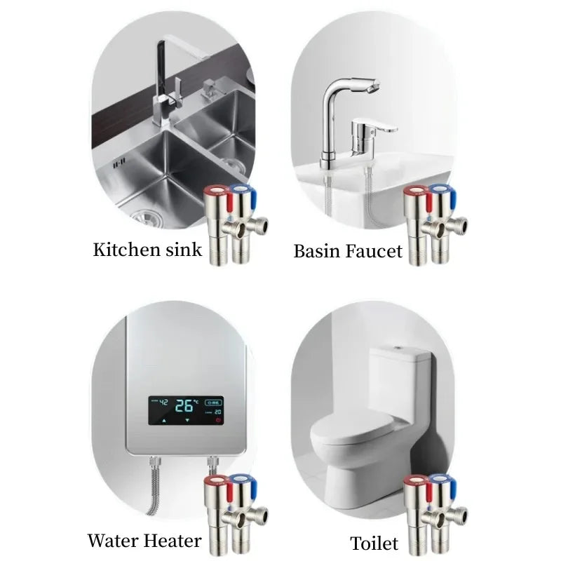 G1/2 Stainless Steel Hot Cold Inlet Valve Toilet Filling Angle Valves Sink Basin Water Heater Faucet for Bathroom Accessories Peaceful Pleasures Health and Wellness