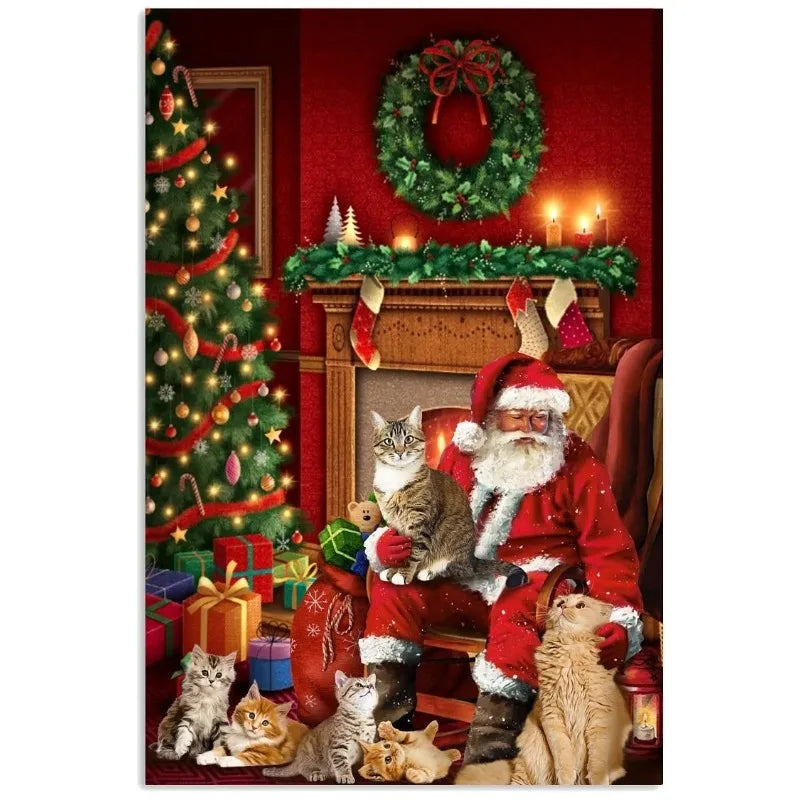 Funny Christmas Cat Vintage Canvas Poster | Retro Wall Art Print Canvas Wall Art Print Peaceful Pleasures Health and Wellness