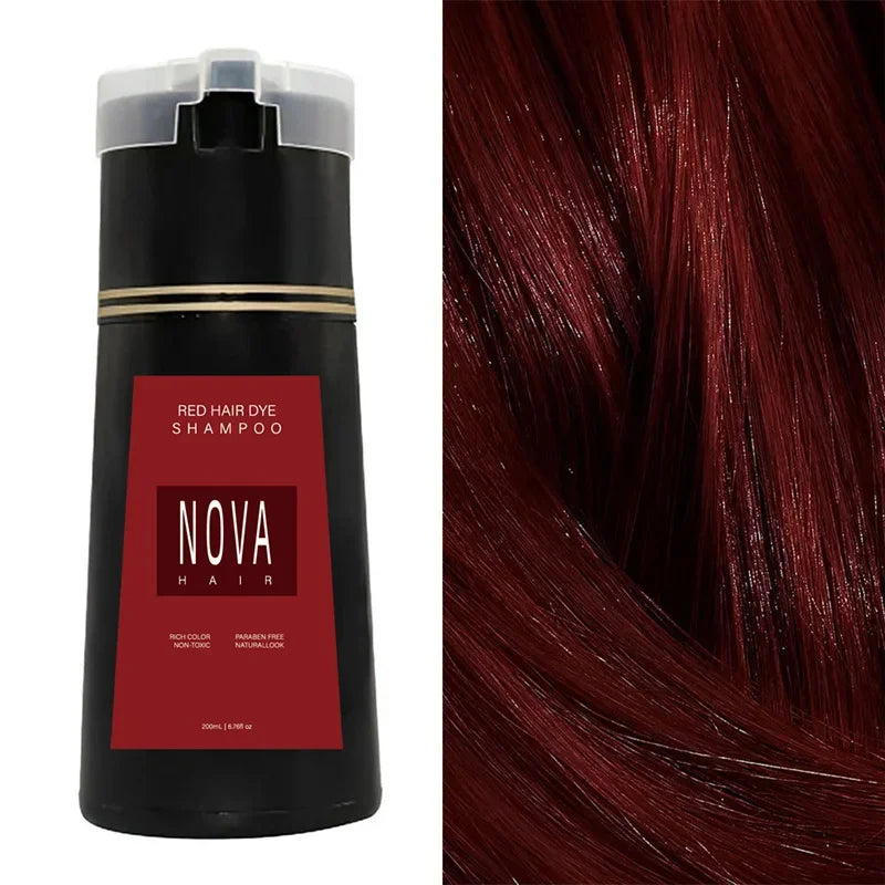 Nova 3-in-1 Hair Dye Shampoo | Natural Gray to Black Coverage, Nourishing & Lasting, Men & Women, 100ml/200ml Peaceful Pleasures Health and Wellness red (200ml)