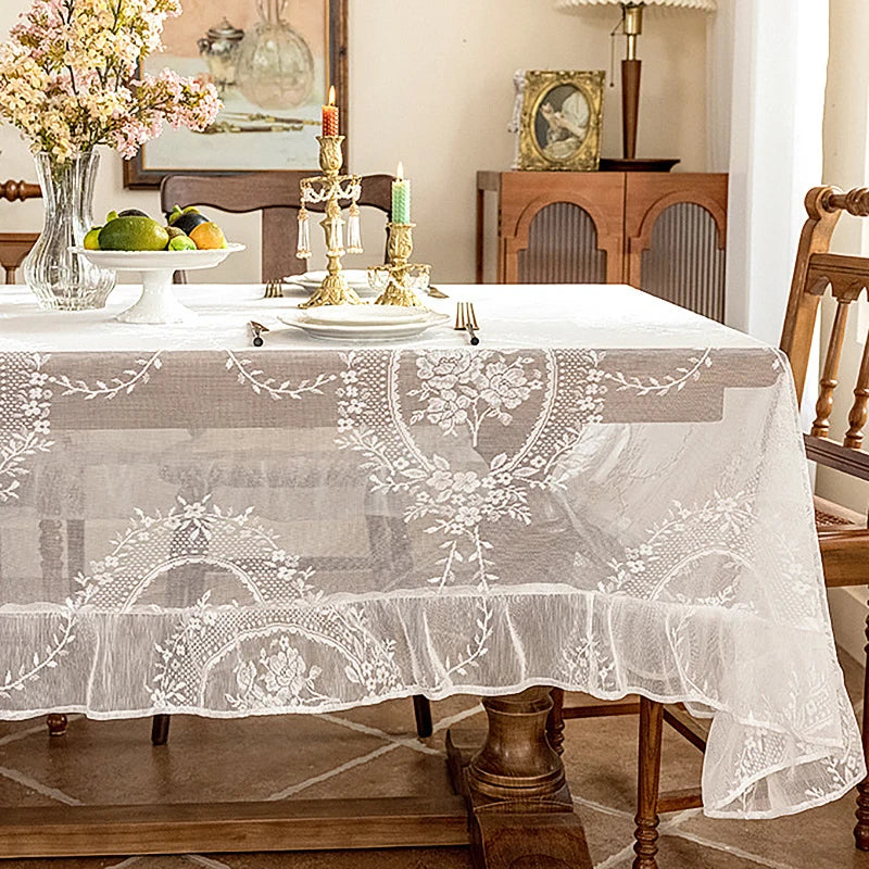 Battilo White Floral Lace Tablecloth | Wedding & Dining