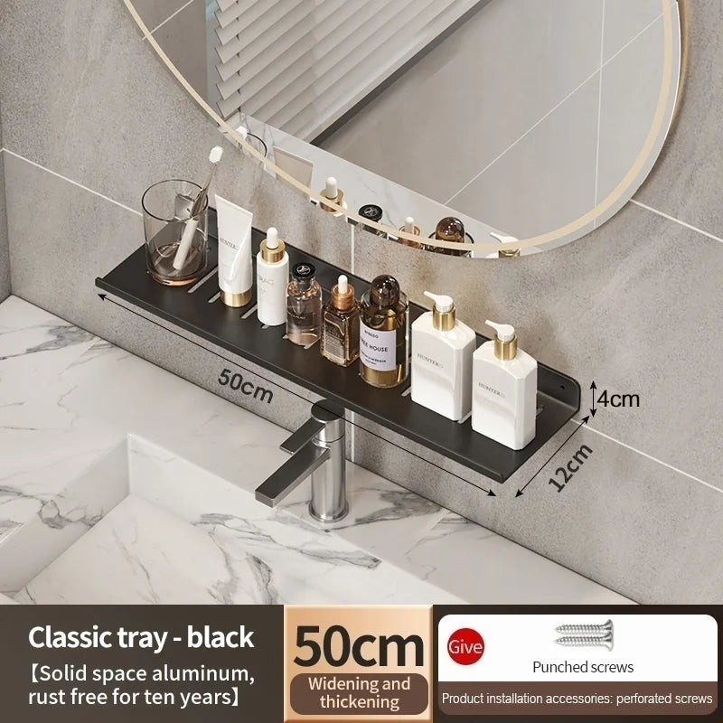 Metal Bathroom Faucet Storage Tray & Wall-Mount Rack