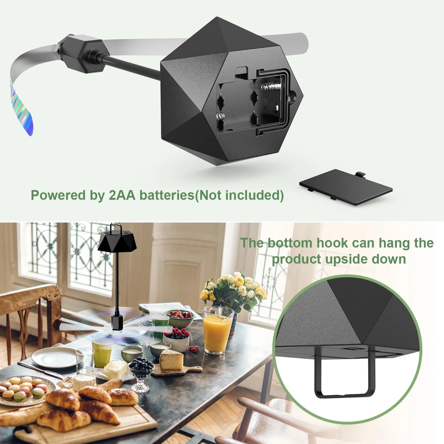 Soundless Fly Repellent Fan – Soft Blades, Hook, BBQ & Picnic
