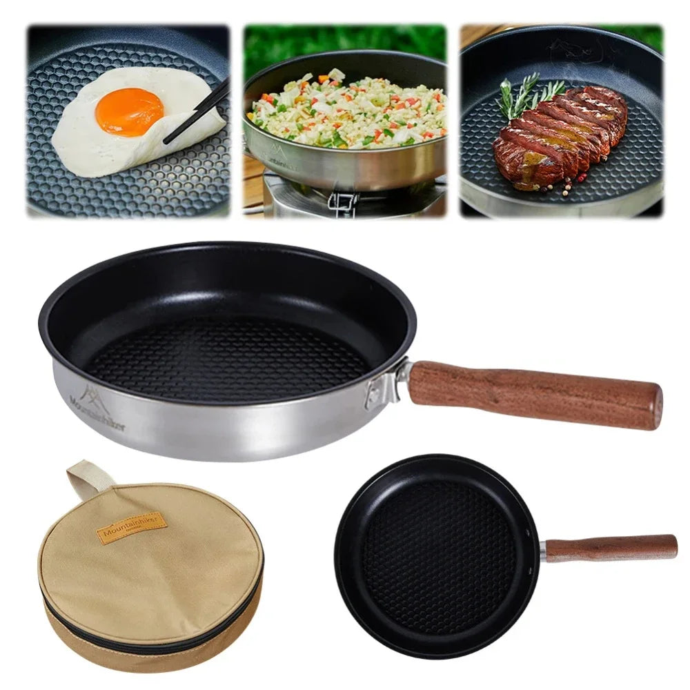 Outdoor Portable Stainless Steel Mini Wok Pan Non-Stick Egg & Steak Flat-Bottomed Frying Pan for Camping Hiking Travel Picnics Peaceful Pleasures Health and Wellness