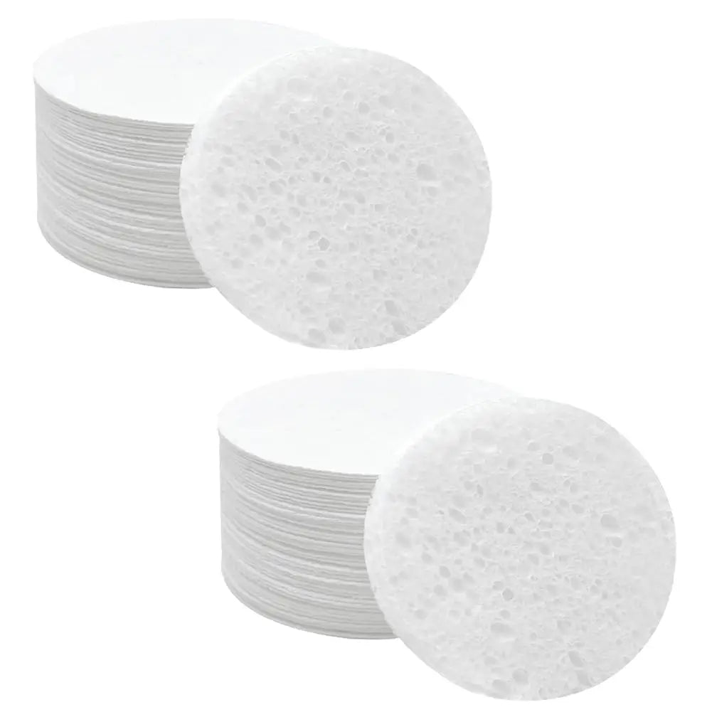 Compressed, 100% Natural Cellulose Face Sponges. Multi-use for cleansing, exfoliating & makeup removal. Expands with water. Peaceful Pleasures Health and Wellness white-50pc-01