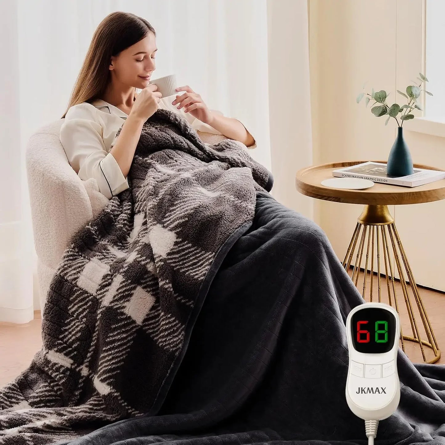 Queen Size Heated Electric Blanket - 84x90 Flannel with 10 Heat Levels, 5 Timers & Overheat Protection, ETL Certified (Grey) Peaceful Pleasures Health and Wellness