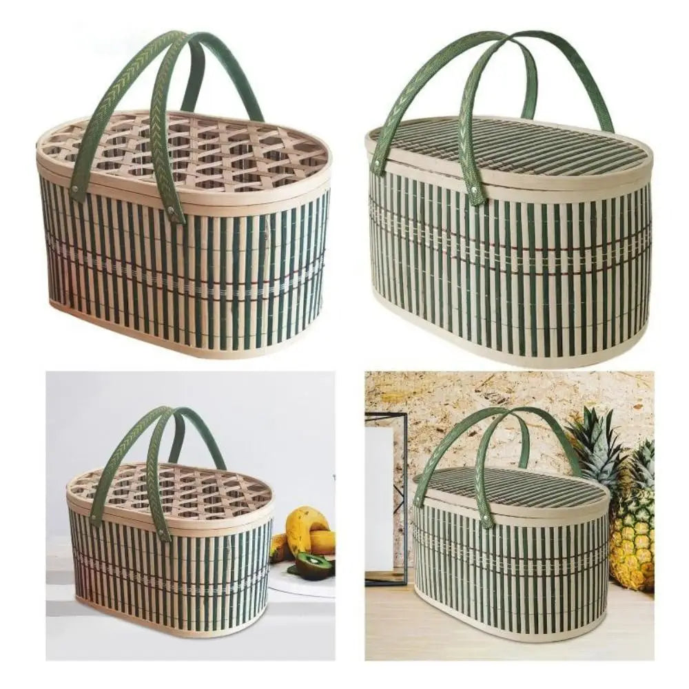 Handmade Bamboo Woven Basket with Lid | Food & Gift Storage
