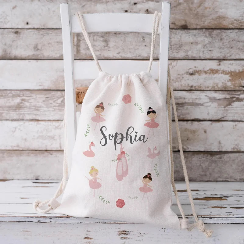 Personalized Ballet Drawstring Backpack | Custom Gift Bag for Girls