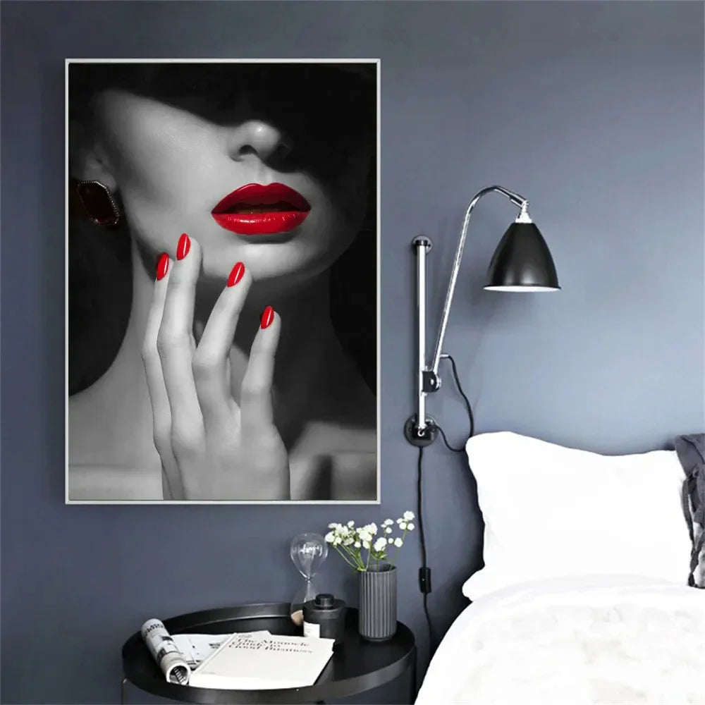 Red Lips Makeup Women Canvas Wall Art | Modern Fashion Print