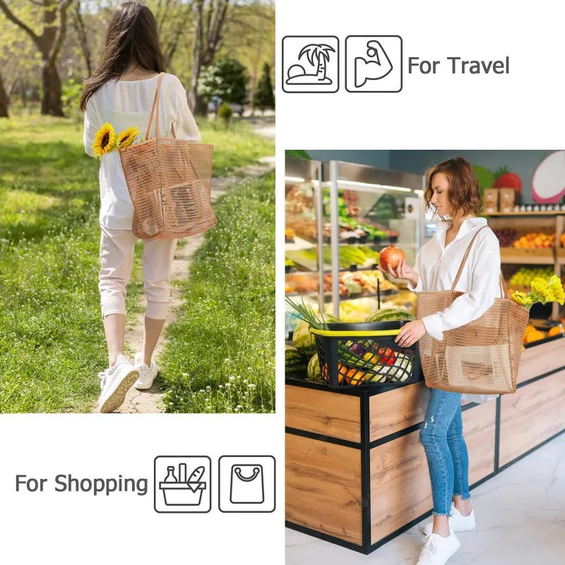 Expandable Mesh Beach Bag for Women – Foldable Crossbody Tote