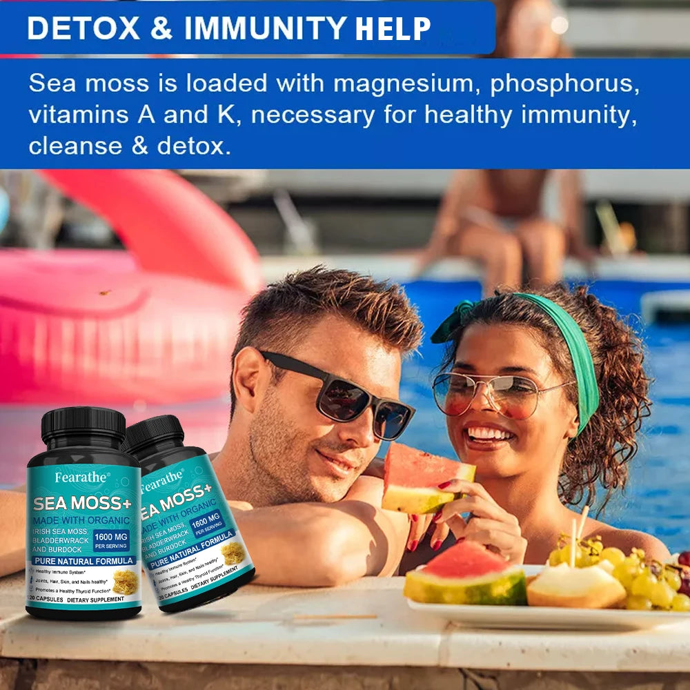 Organic Sea Moss Capsule for Intestinal Health & Immune Support Skin, Joint Health Support, Intestinal Cleansing - 120 Capsules Peaceful Pleasures Health and Wellness
