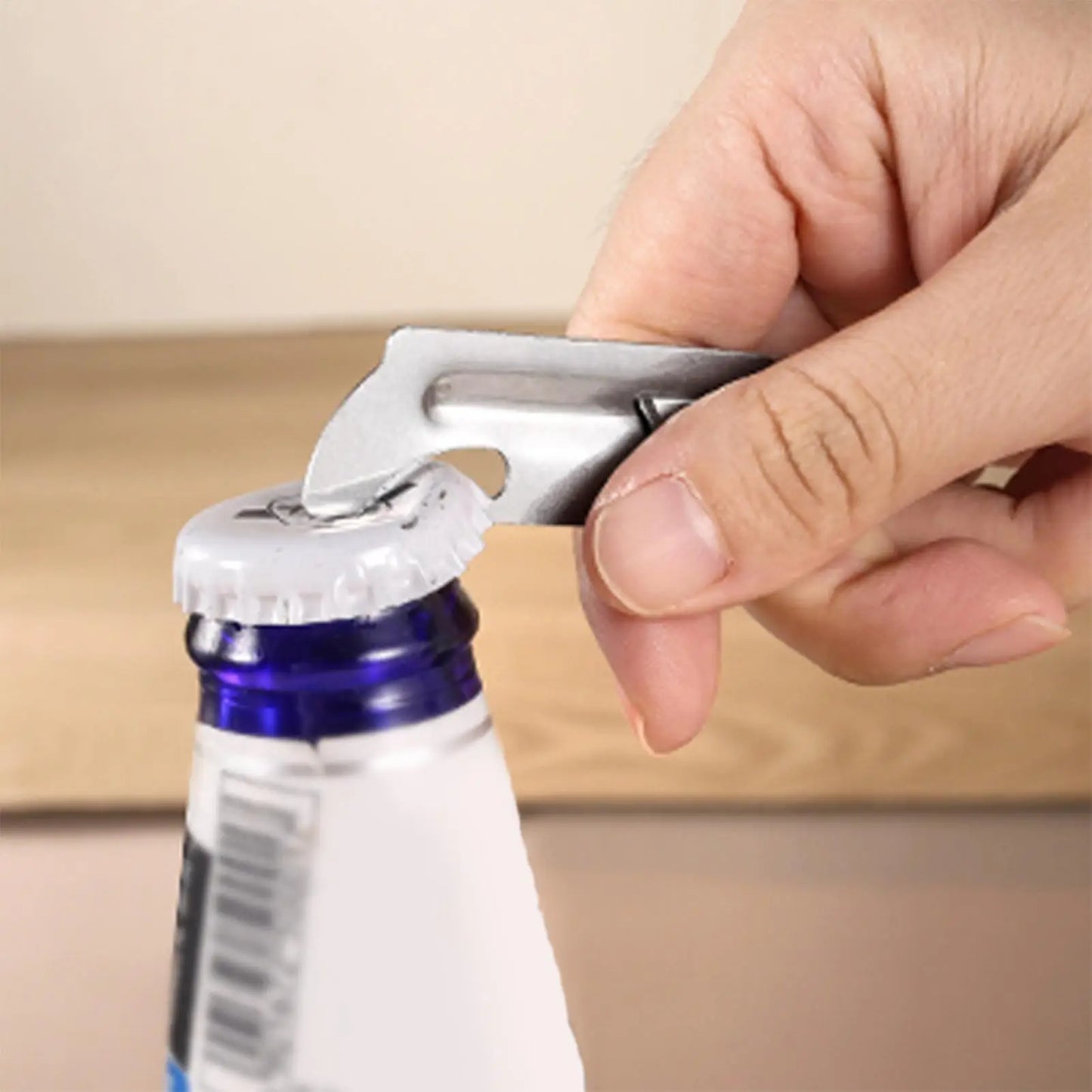 Portable Stainless Steel Can Opener – Safe Cut, Keychain Clip