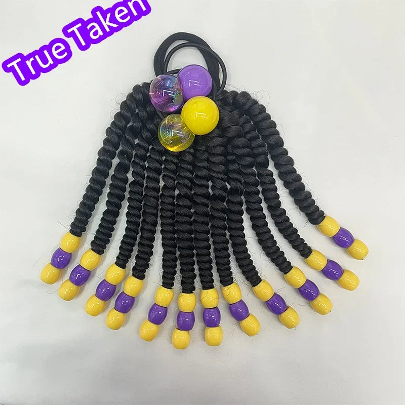 Custome- Braded Ponytails for Kids 8in Kids Box Braid Ponytail Hair Extension Synthetic with Big Bubbles Balls Peaceful Pleasures Health and Wellness