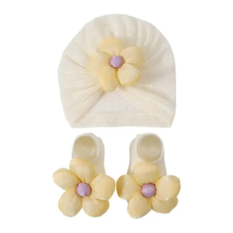 Newborn Baby Bonnet Hat & Socks Set | Soft Knit 0-12 Months