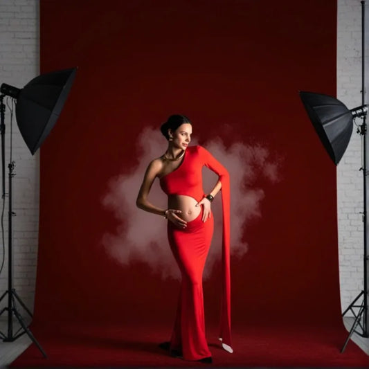One Shoulder Red Maternity Dress Photoshoot - Sexy Hollow Out Gown, Baby Shower & Bold Pregnancy Photos,платье Для Беременных Peaceful Pleasures Health and Wellness