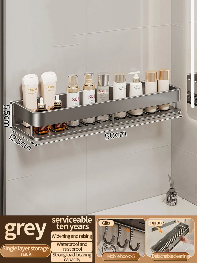 No-Drill Aluminum Wall Rack – Kitchen & Bathroom Organizer