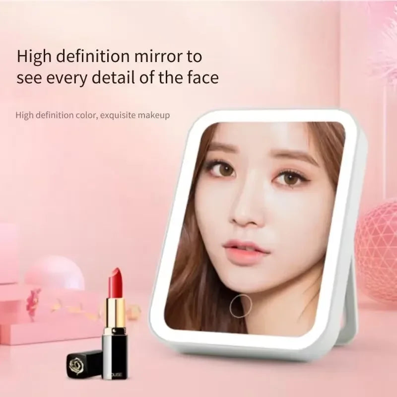 LED Compact Vanity Mirror – USB Rechargeable, Touch Dimming