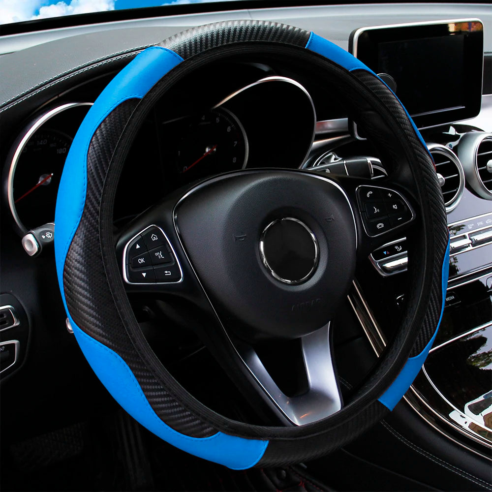 PU Carbon Fiber Steering Wheel Cover | 14.5–15 Inch Fit