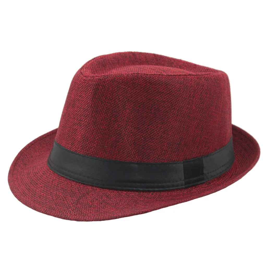 Cycling Caps Men Kids Jazz Hat Old Man Cap Short Brim Solid Color Cuban Cap Panama Hat Breathable Fedora Hat Casual Straw Peaceful Pleasures Health and Wellness Red