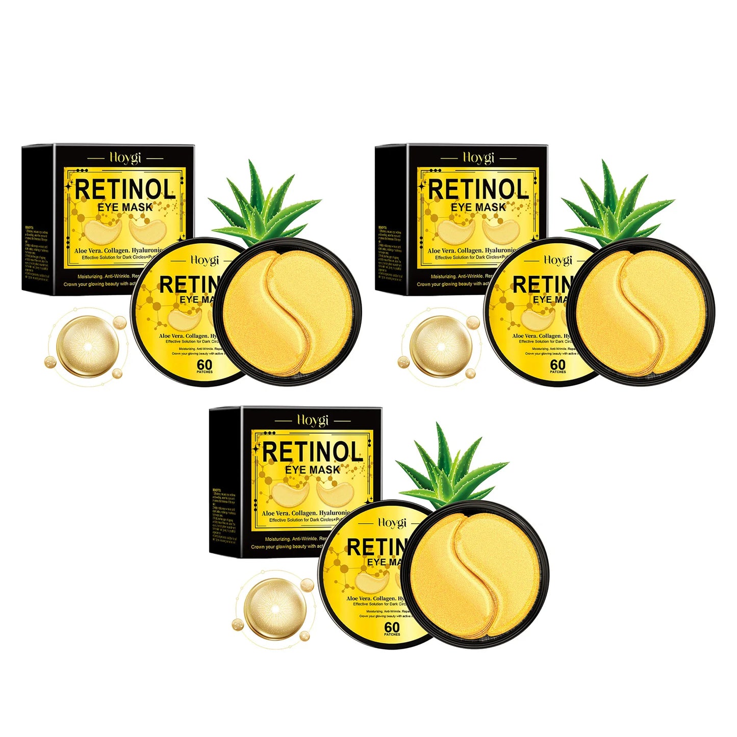 Hydrating Eye Mask Anti Dark Circles Eyes Bags Skin Firming Nourishing Brighten Reducing Fine Lines Retinol Under Eye Patches Peaceful Pleasures Health and Wellness 180pcs Boxed