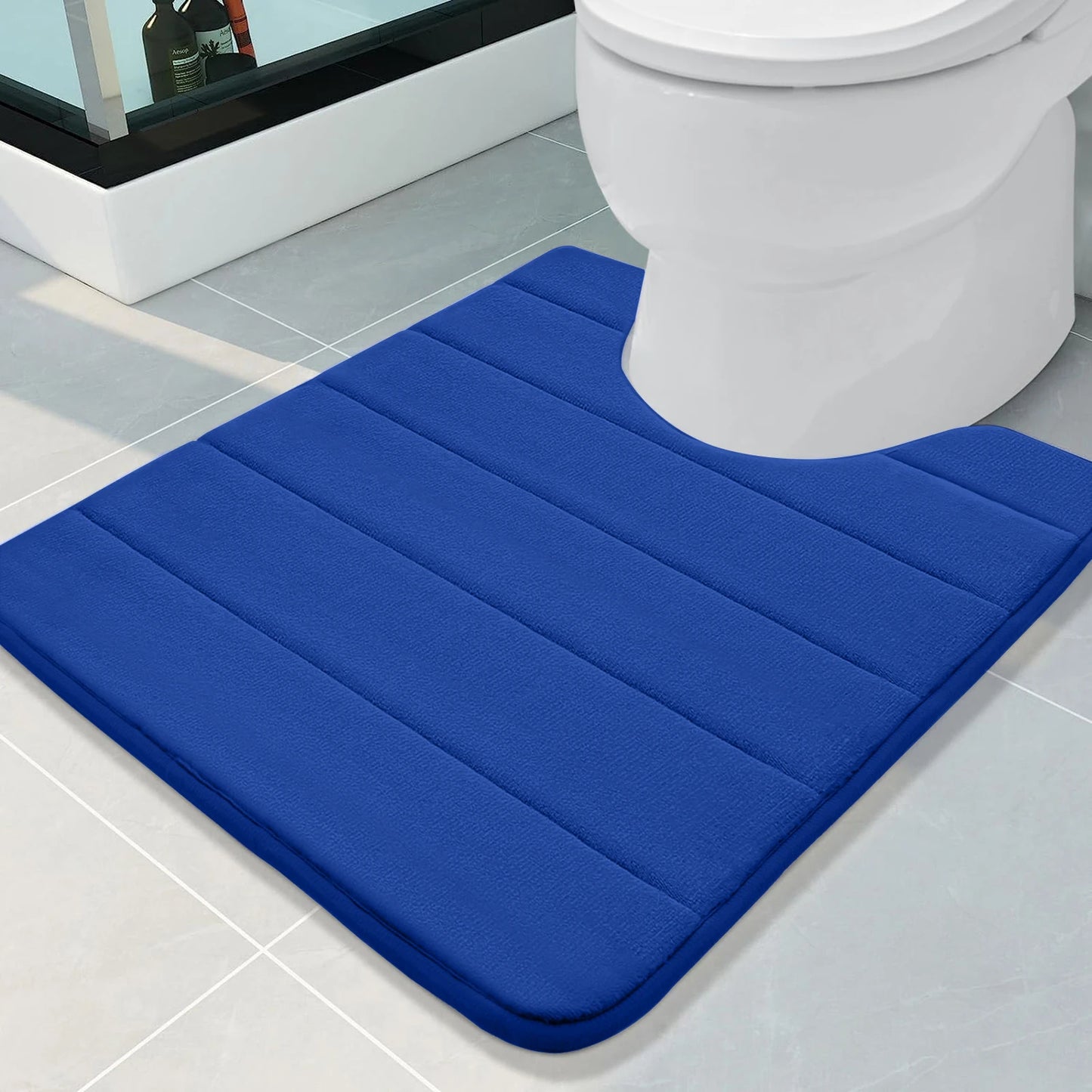 U-Shape Bathroom Mat 50x60CM Ultra Absorbent Memory Foam Bath Mat Non-Slip Toilet Mat for Bathroom Floor Home Decoration Peaceful Pleasures Health and Wellness Navy 500MMx600MM
