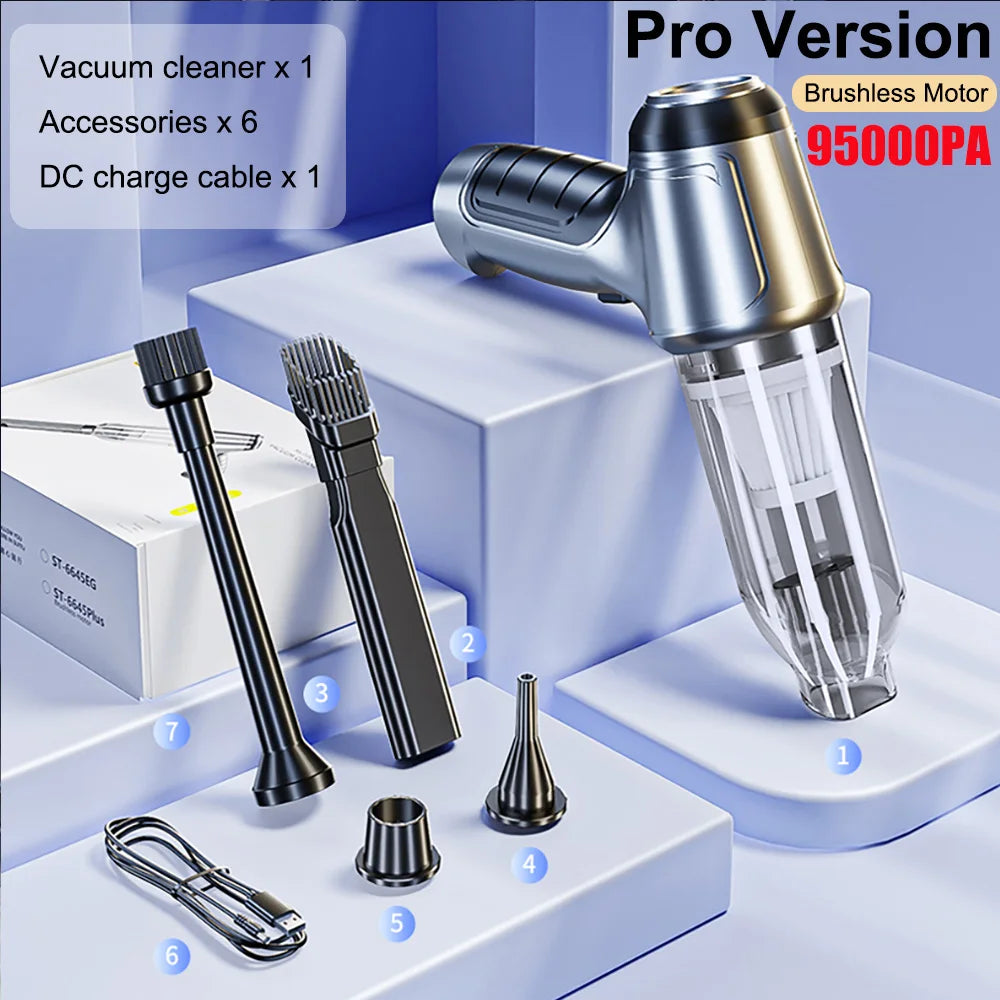 Car Vacuum Cleaner Wireless 95000PA Strong Suction Vacuum Cleaner Portable Handheld Vacuum Cleaner Blower 2in1 for Car Home Peaceful Pleasures Health and Wellness Pro Version