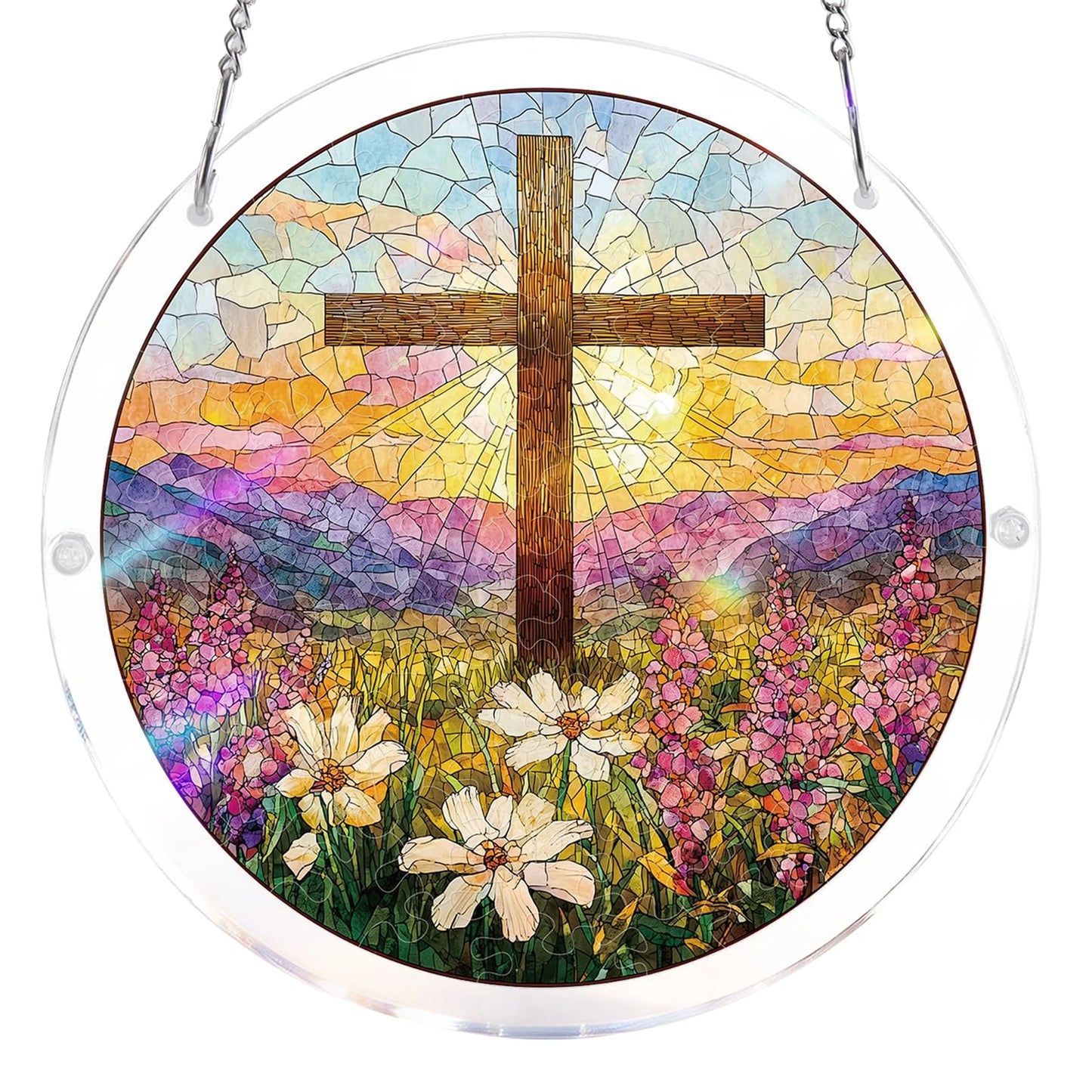 Sun Catcher Puzzle Curtain Decoration Unique Acrylic Sun Catcher Puzzle Kit 7.36 Inch for Doors Garden and Window Hanging Home Peaceful Pleasures Health and Wellness C