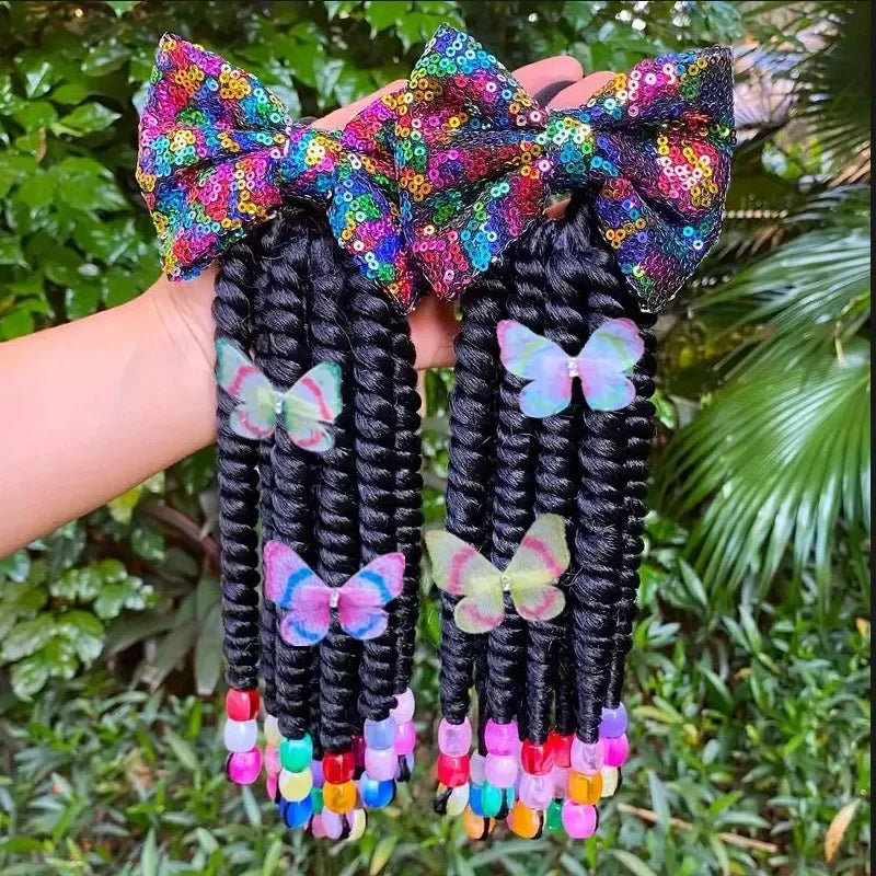 2pack Hair 8inch Kids Braided Ponytail with Beads and Bow Customized Kids Braided Ponytail with Beds Beads and Butterfly Peaceful Pleasures Health and Wellness