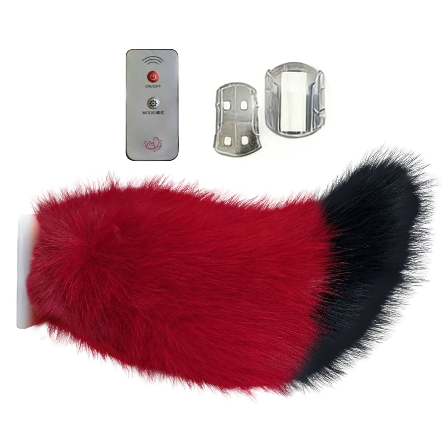Electric Fluffy Tail For Car Decoration Sound/Remote Control Dynamic Plush Animal Tail With Buckle USB Rechargeable Accessory Peaceful Pleasures Health and Wellness Red black