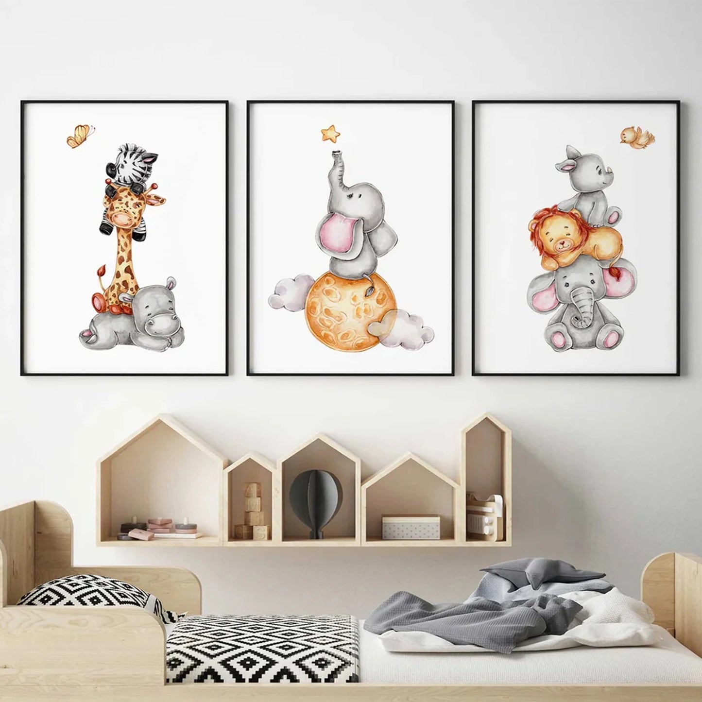 3-Piece Safari Animal Nursery Canvas Wall Art | Kids Room Decor