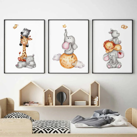 3-Piece Safari Animal Nursery Canvas Wall Art | Kids Room Decor Canvas Wall Art Set Peaceful Pleasures Health and Wellness G4443-3pcs 30x40cm Unframed