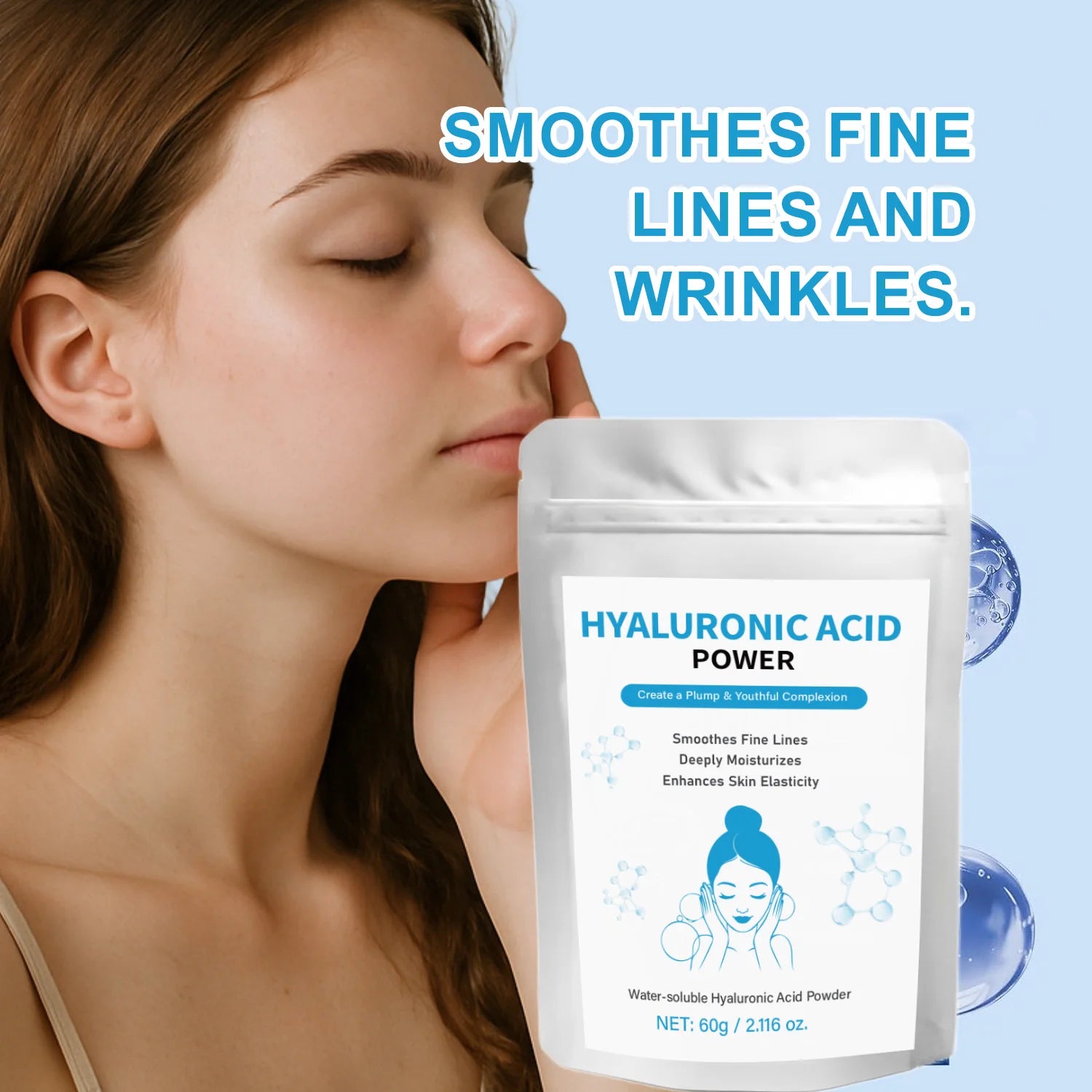 60g Hyaluronic Acid Powder + Spoon Hydrating Smoothing Brighten Nourish Hyaluronic Acid ingredient for DIY Serums,Skin Care Peaceful Pleasures Health and Wellness