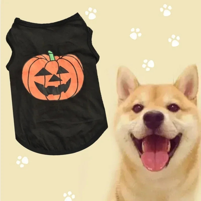 Halloween Pumpkin Pet Costume Soft Cotton Shirt Cute Puppy Dog Cat