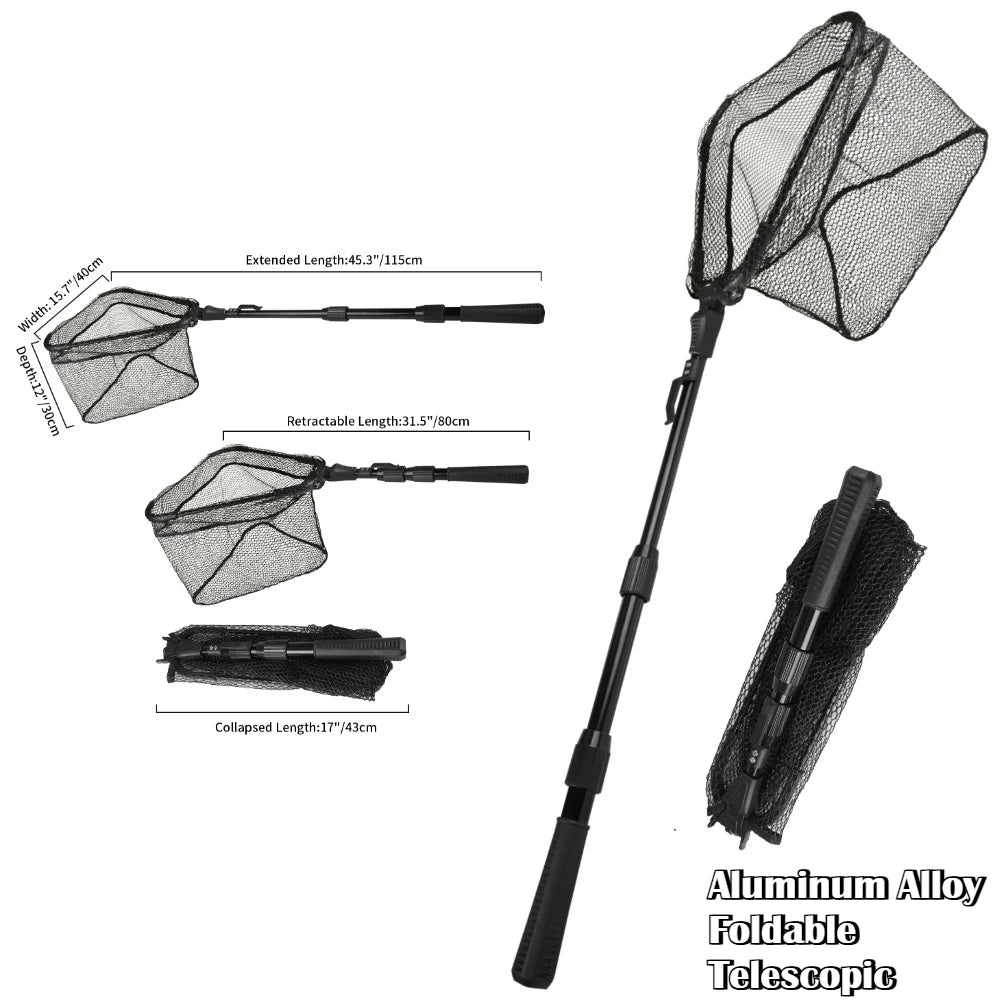 Fishing Landing Net with Telescopic Pole Anti-Slip Handle Collapsible Fishing Net for Saltwater Freshwater Fishing Hand Net Peaceful Pleasures Health and Wellness 43-115CM 1
