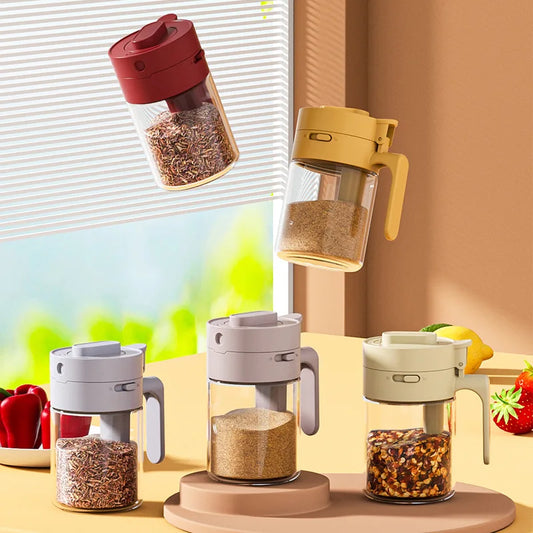 Household kitchen Moisture-Proof Seasoning Jar Salt Container 2 in 1 Glass Spice Bottle Spoon separation Glass Seasoning Can Peaceful Pleasures Health and Wellness