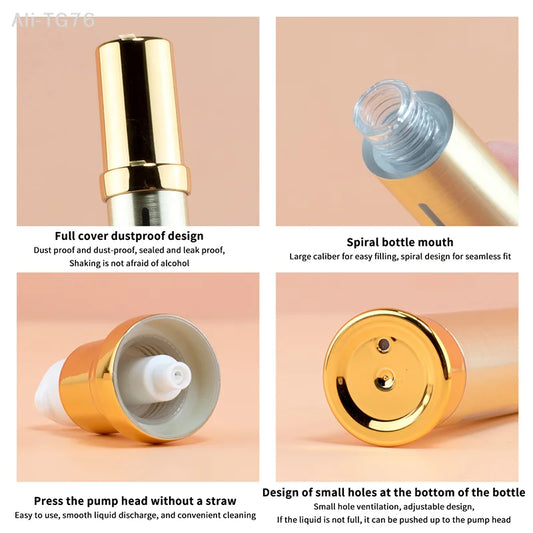 Refillable Airless Vacuum Pump Bottle 10ml 15ml 20ml | Gold Silver Refillable Pump Bottle Peaceful Pleasures Health and Wellness