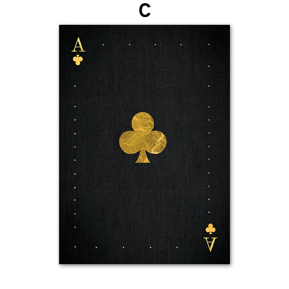 Golden Playing Cards Canvas Wall Art | Ace Spades Nordic Poster