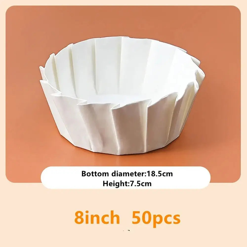 50-Pack Disposable Basque Cake Liners | Oilproof 4/6/8 Inch