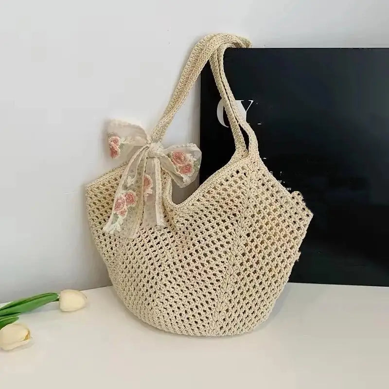 Handmade Woven Straw Beach Tote Bag – Large Women's Shoulder Bag