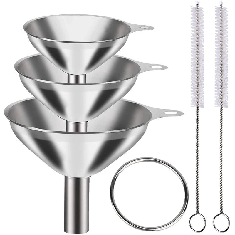 Stainless Steel Kitchen Funnel Set – 3 Sizes for Bottles, Essential Oils & Spices