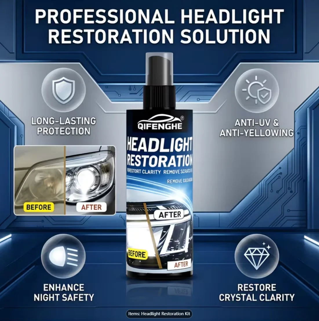 Car Headlight Restoration Paste – Removes Yellowing & Haze