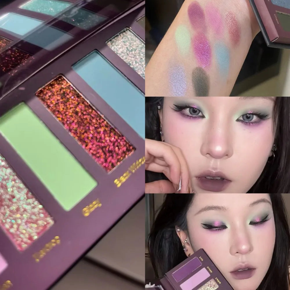 8-Color Smoked Green Eyeshadow Palette | Glitter & Metallic