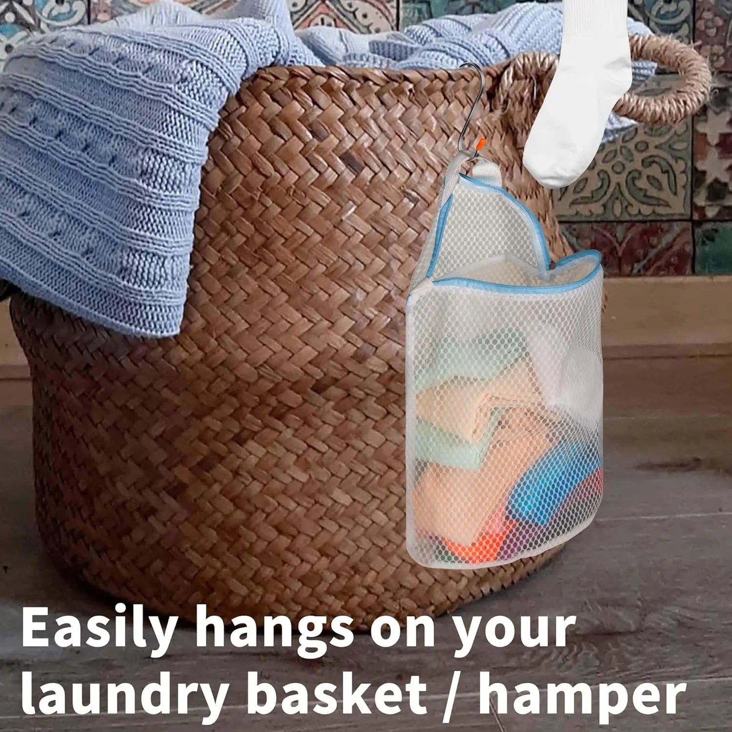 3-Piece Mesh Laundry Bags with Hooks for Socks, Assorted Colors Laundry Organizer Peaceful Pleasures Health and Wellness