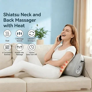 Cervical Massager with Heating Function, Massage Pillow, Multi-Head Kneading for the Neck, 6-Button Control Panel, Massager Suitable for Multiple Areas of the Neck, Shoulders, Waist, Back, and Legs, Suitable for Those Who Sit Peaceful Pleasures Health and Wellness