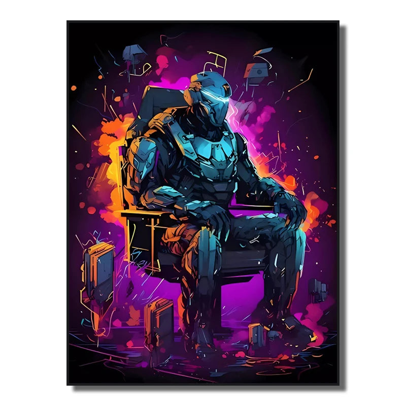 Neon Red Video Game Character Canvas Wall Art | Unframed Poster