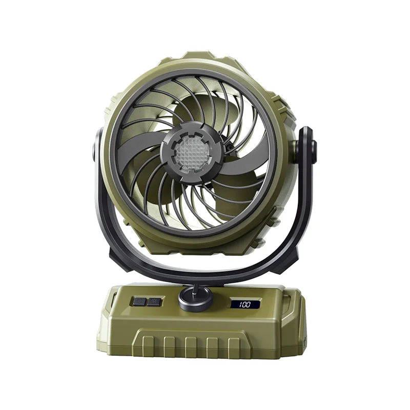 HOMEFISH 2026 6" Camping Fan 100-Speed Oscillating LED Light Digital Display Rechargeable Outdoor Fan Peaceful Pleasures Health and Wellness ArmyGreen(ShakeHead)