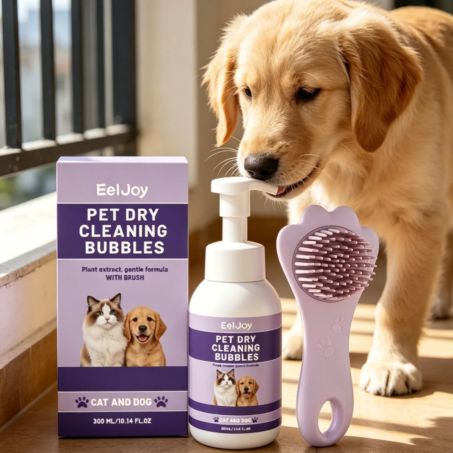 EelJoy No-Rinse Pet Dry Shampoo Foam + Brush 300ml