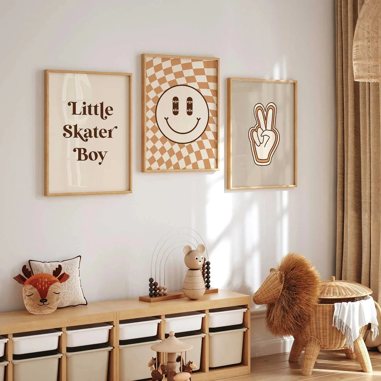 3-Piece Boys Skater Cartoon Canvas Wall Art | Kids Room Decor